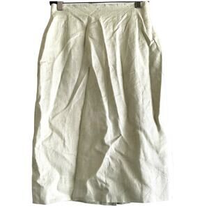 VTG Anne Klein II Pencil Skirt 100% Linen Pleated Back Slit Knee Length Cream 10